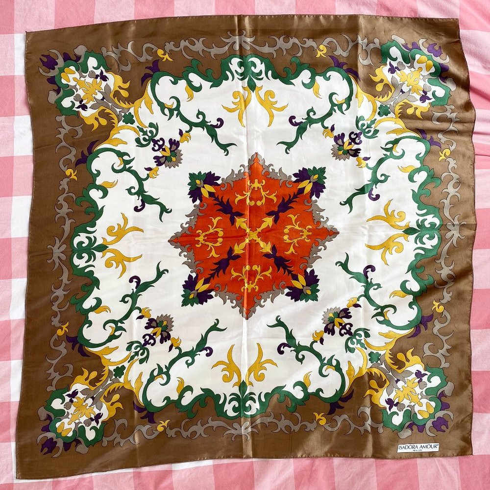 Isadora Amour Large Scroll Pattern Vintage Scarf